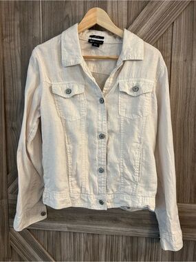 Jones New York (JNY) 100% Linen White Trucker Jacket - Size Large